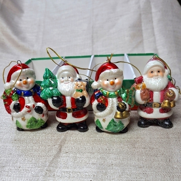 Other - 4pc Santa Snowman Ceramic Christmas Tree Ornament Christmas Decor
